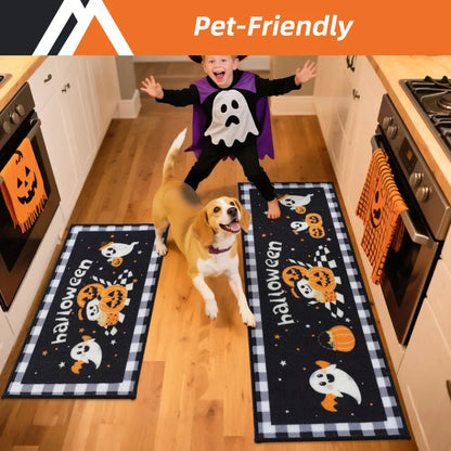 Kids and Pet Friendly Halloween Ghost and Pumpkin Kitchen Mat