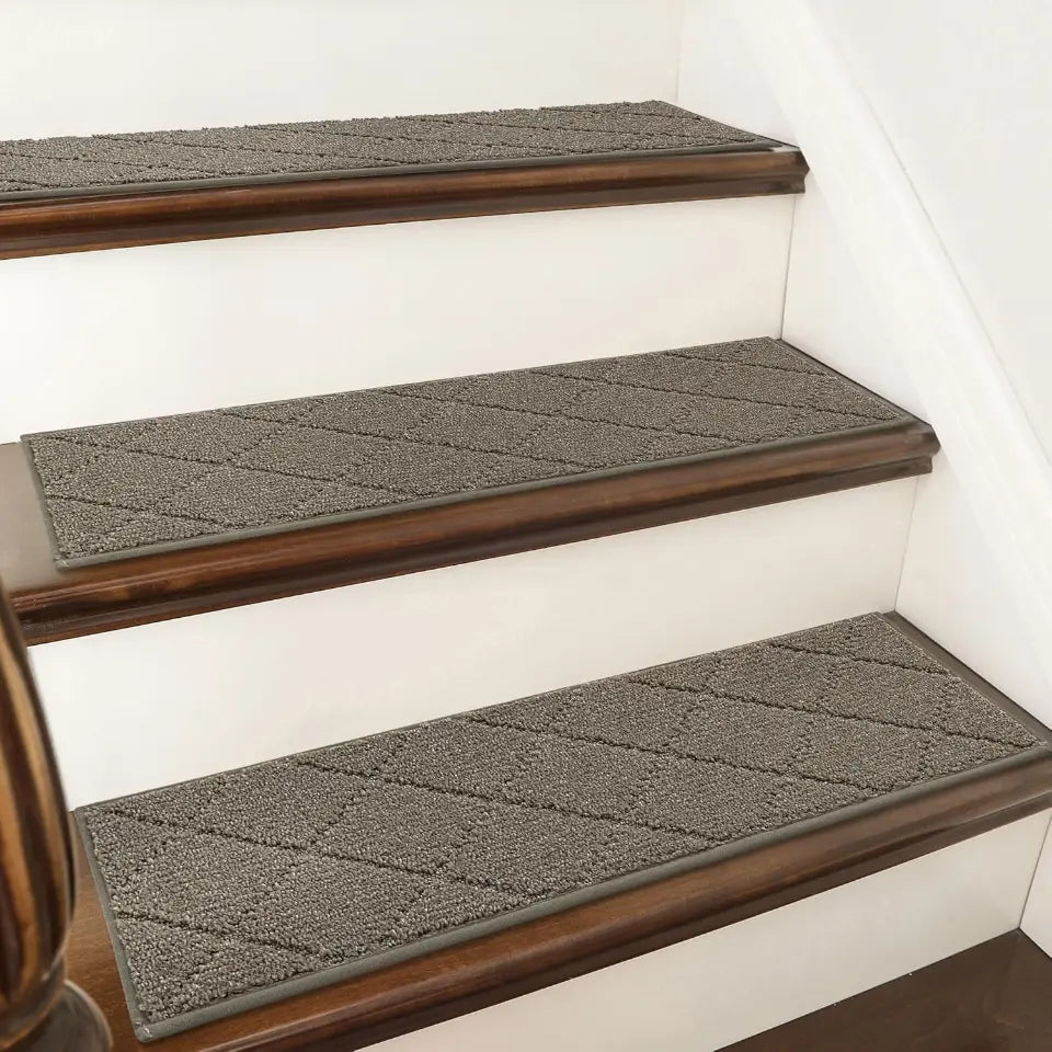 Light Brown textured stair treads on wooden stairs