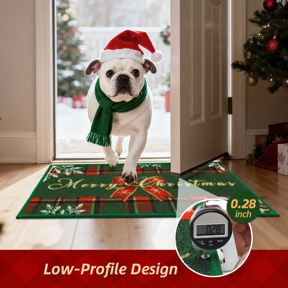 Low-Profile Design Green Tartan Xmas Floor Mat