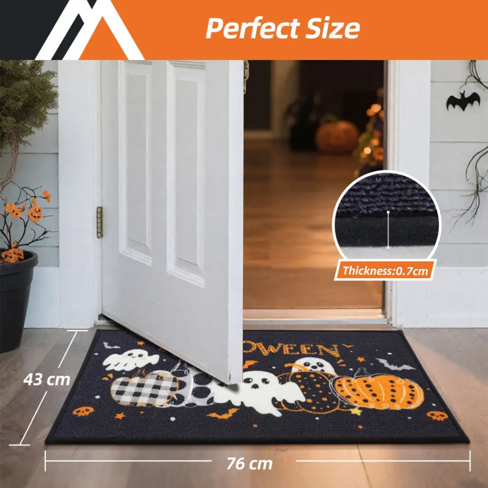 Low Profile and Size Info of Scary Front Door Mat for Halloween