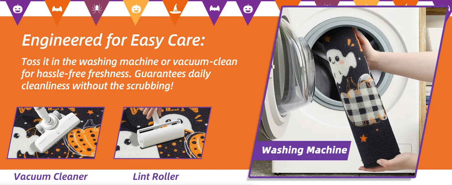 Machine Washable Dirt Trapper Ghost and Pumpkin Halloween Rugs for Kitchen
