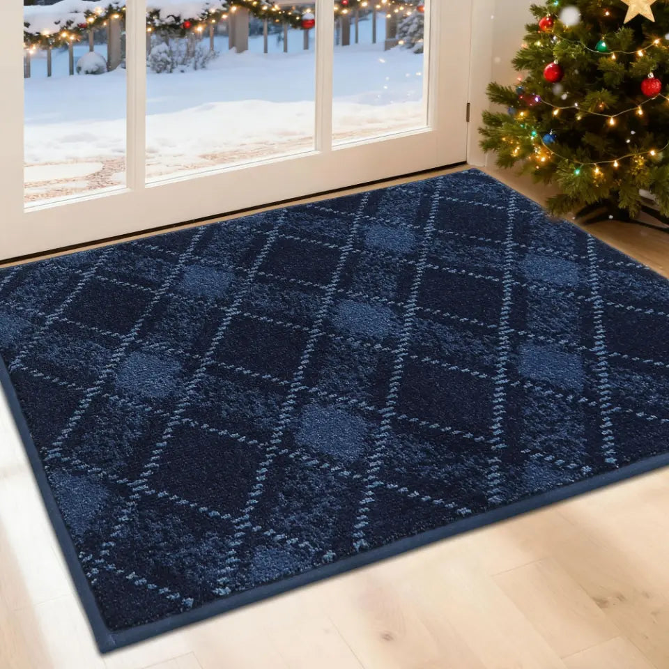 Navy Blue 24x36 Plaid Door Mats