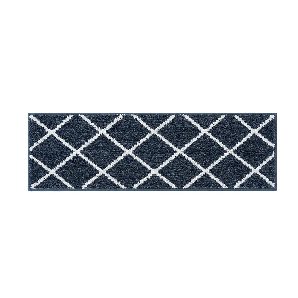 Navy blue pattern of diamond trellis lattice stair carpet set