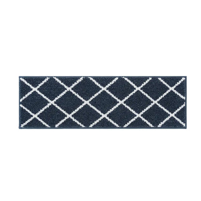 Navy blue pattern of diamond trellis lattice stair carpet set