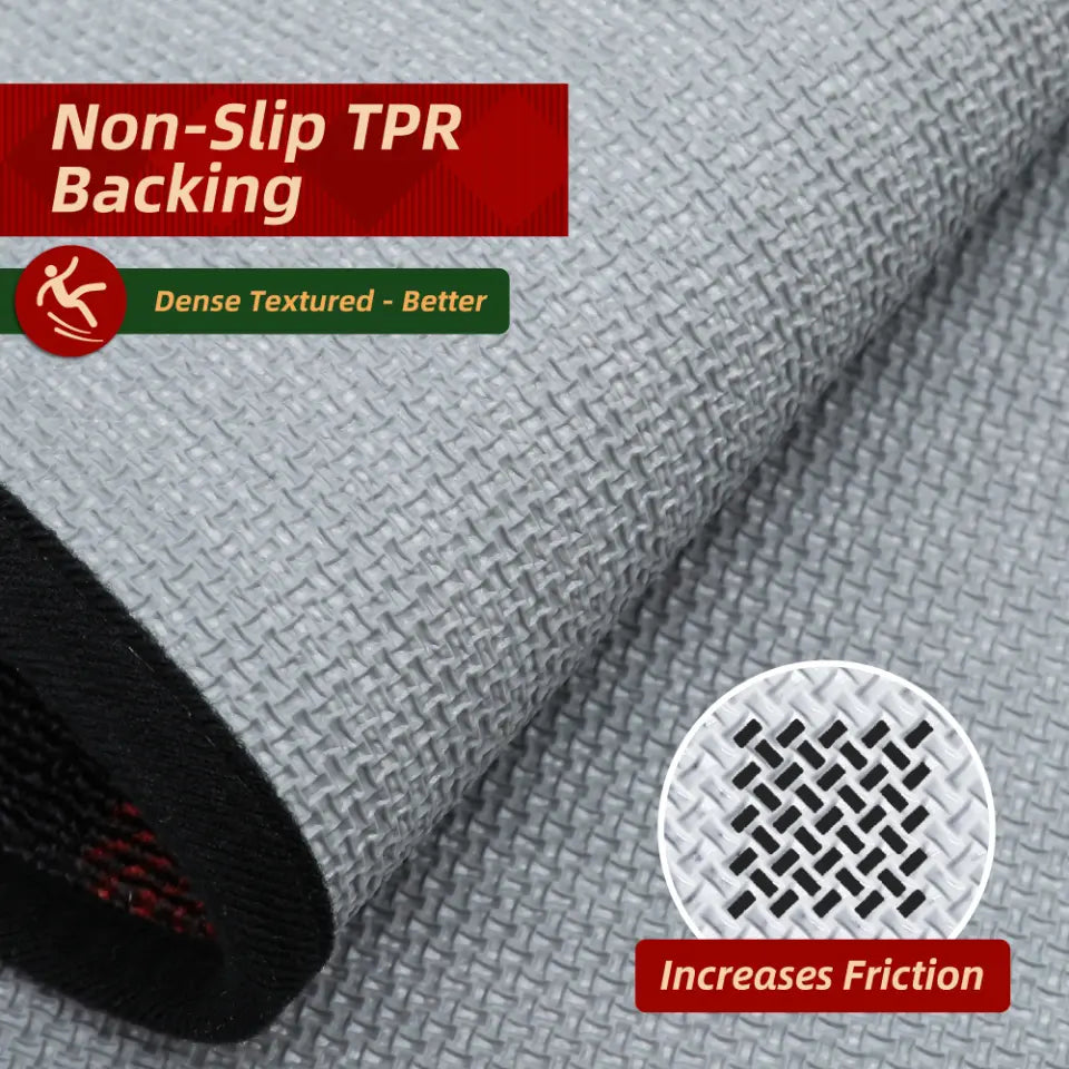 Non-Slip TPR Backing of Buffalo Plaid Poinsettia Christmas Kitchen Rug Runner
