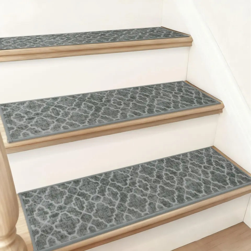 Gray Ogee - Quatrefoil - Cookie Gray Geometric Floral Durable Stair Treads