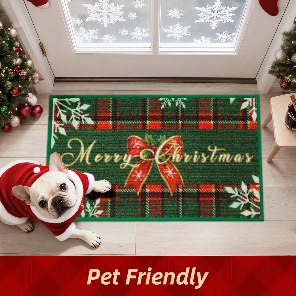 Pet Friendly Green Tartan Xmas Floor Mat