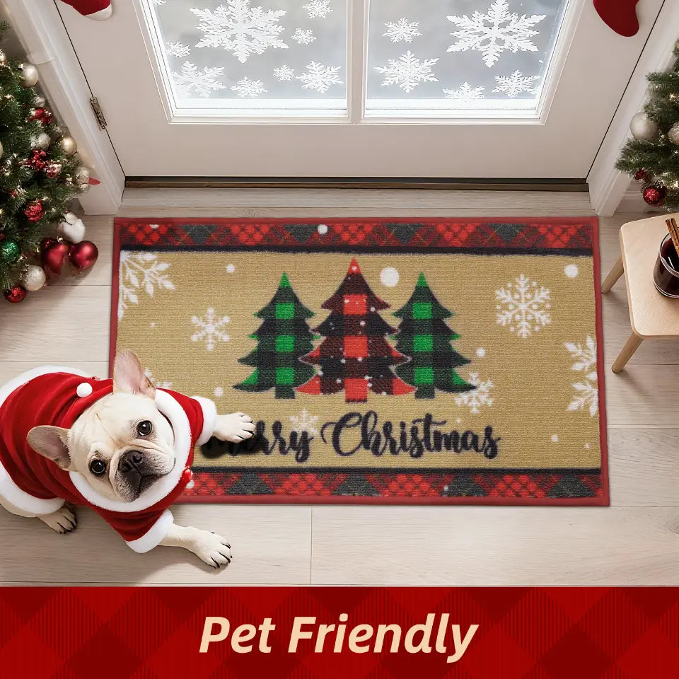 Pet Friendly Tree Snowflakes Christmas Front Door Mat