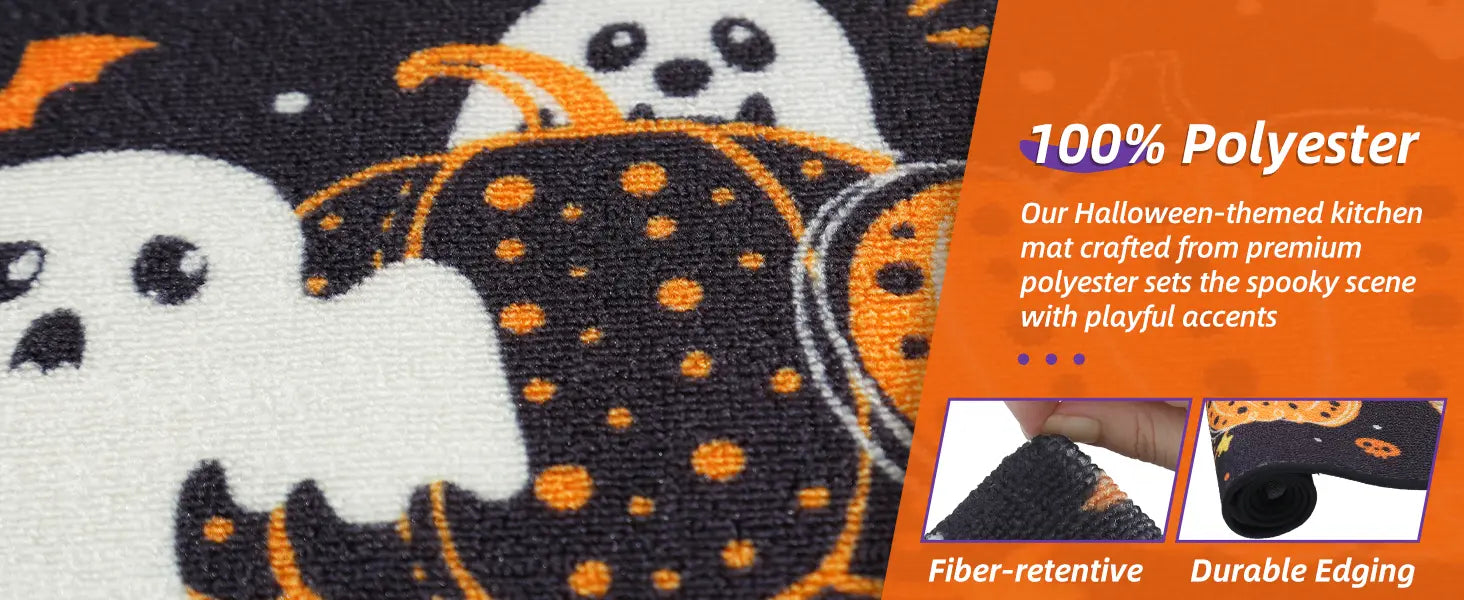 Premium Polyester Dirt Trapper Ghost and Pumpkin Halloween Rugs for Kitchen