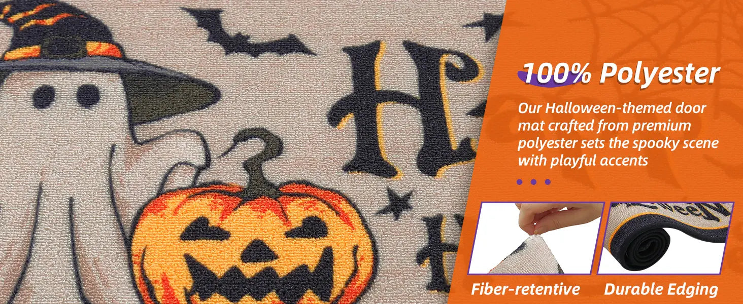 Premium Polyester Feature of Trick or Treat Halloween Kitchen Mat