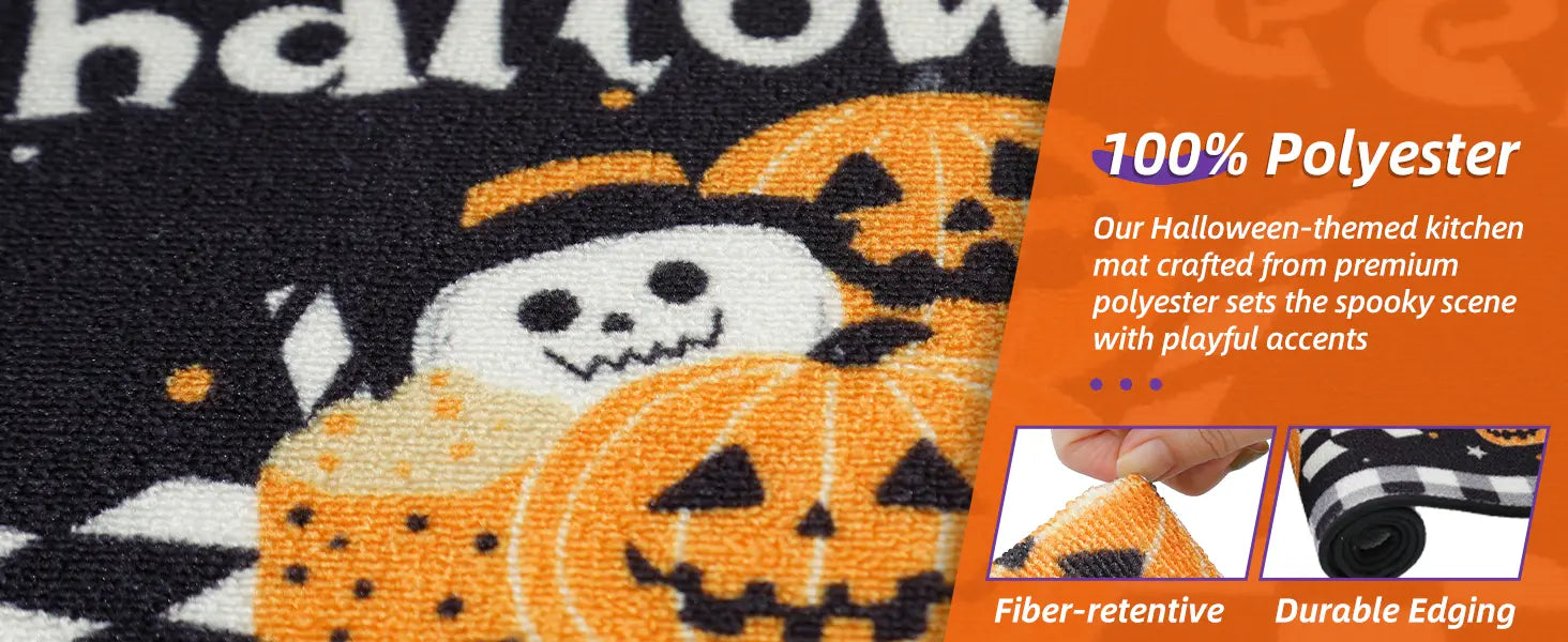 Premium Polyester Made Halloween Ghost and Pumpkin Kitchen Mat