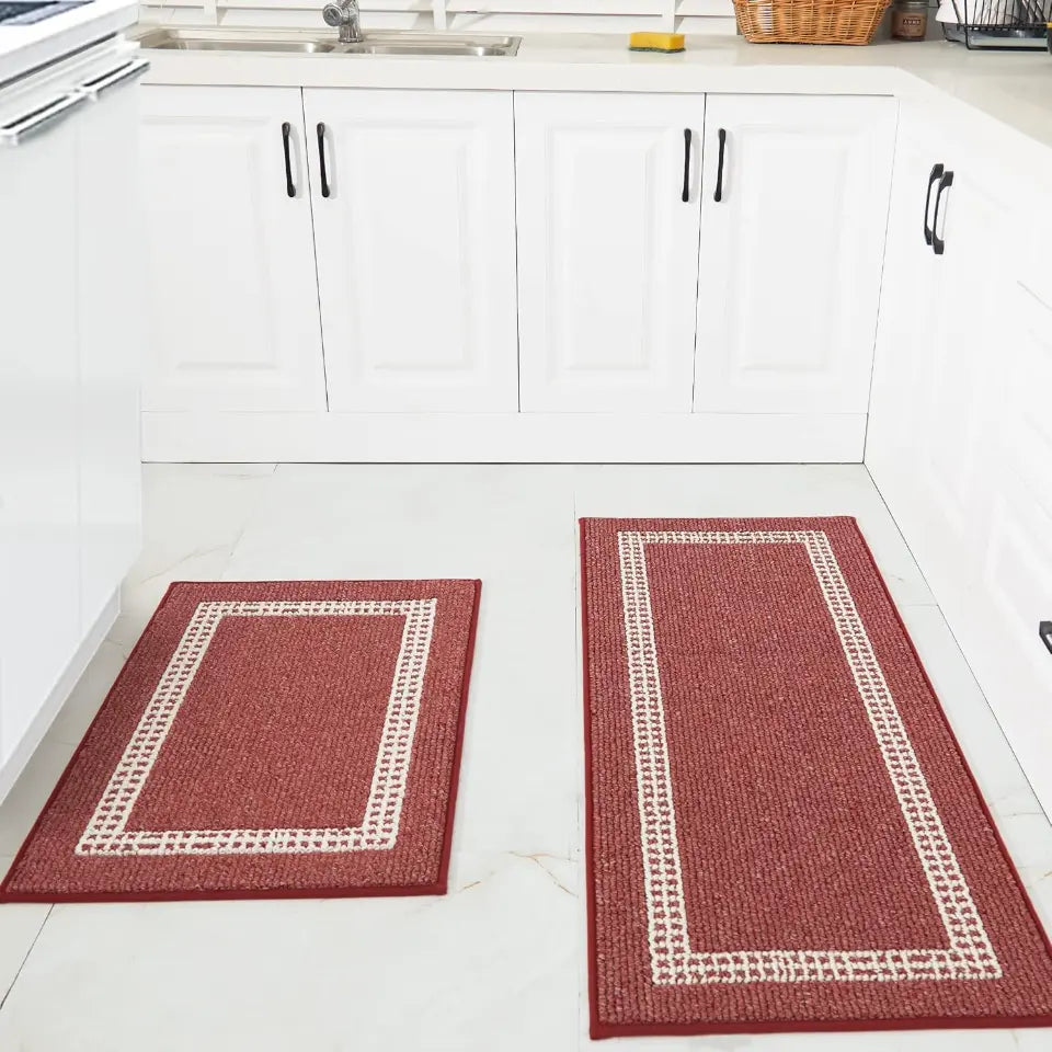 Red Frame Washable Kitchen Mats