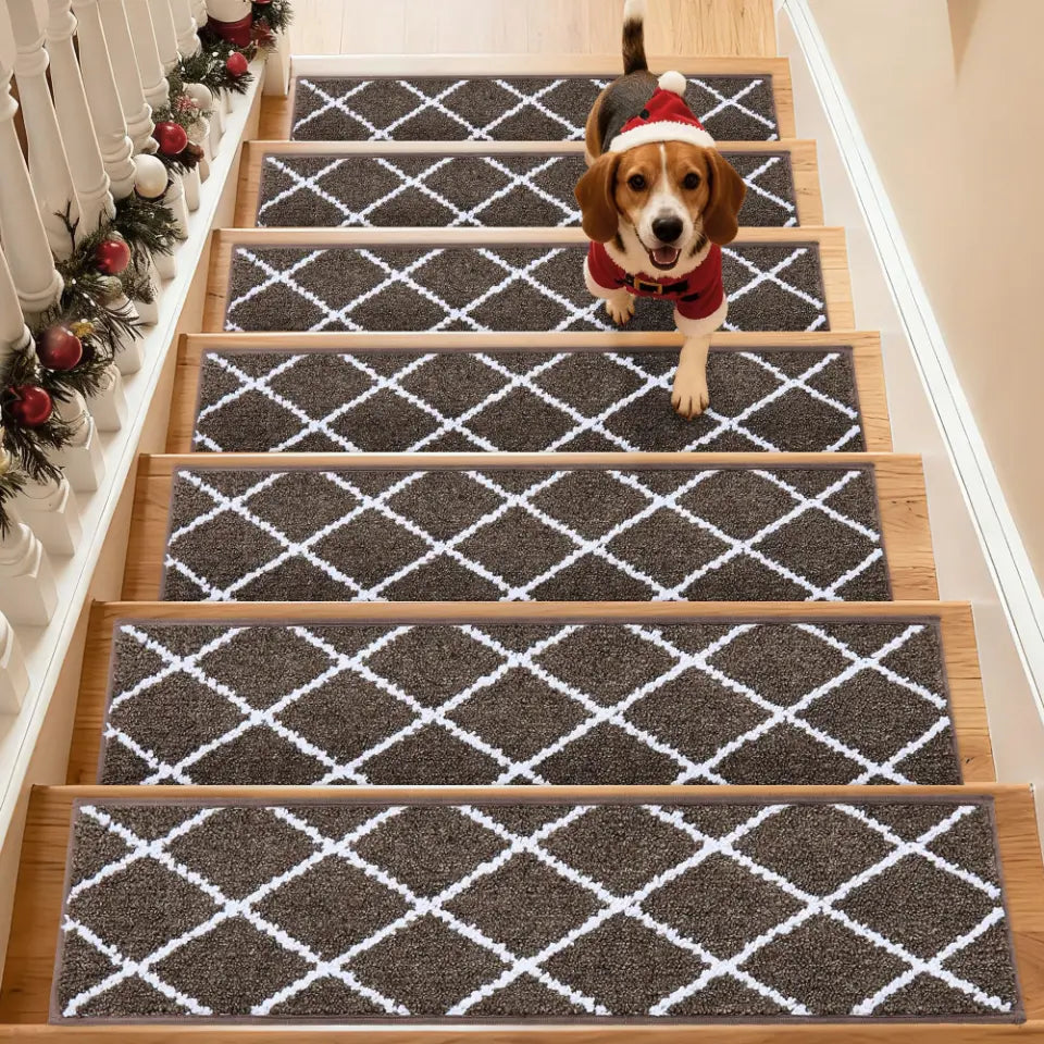 Set of 7 Brown Diamond Trellis Stair Carpet
