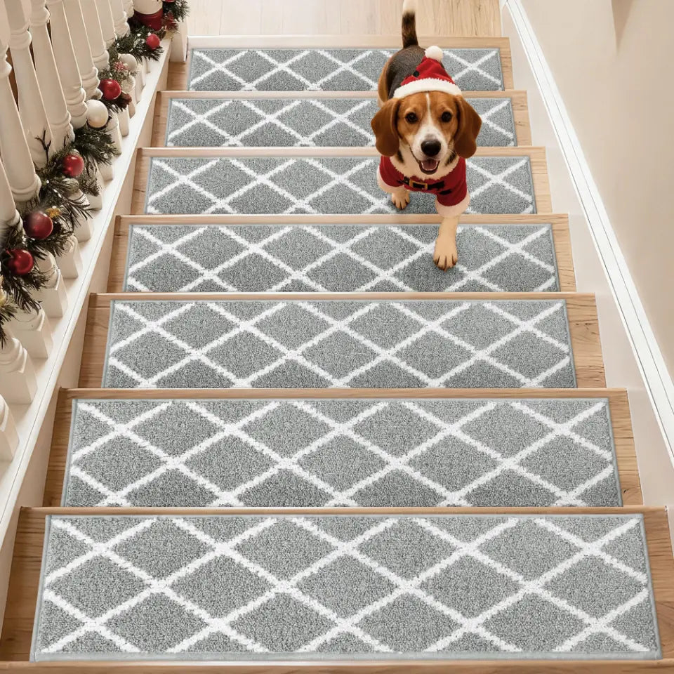 Set of 7 Grey Diamond Trellis Stair Carpet