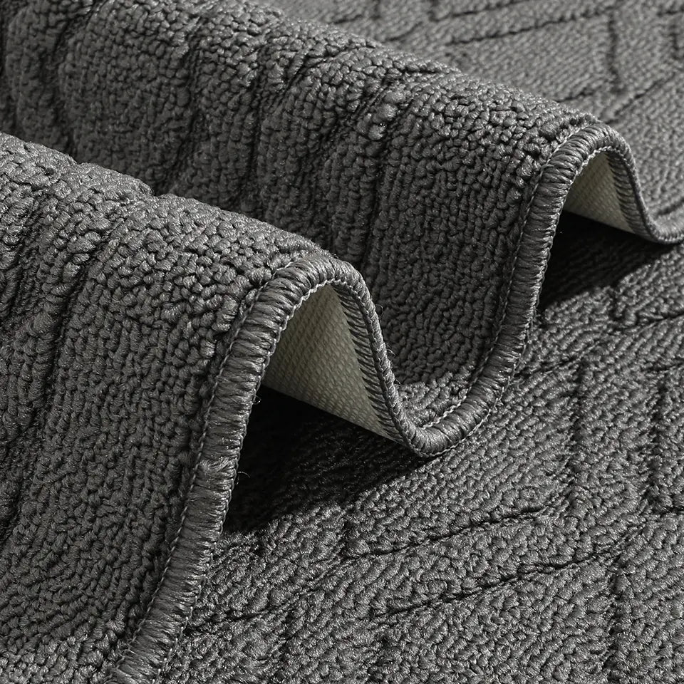 Side Backing View Image of Grey Wave Geometric Kitchen Mat