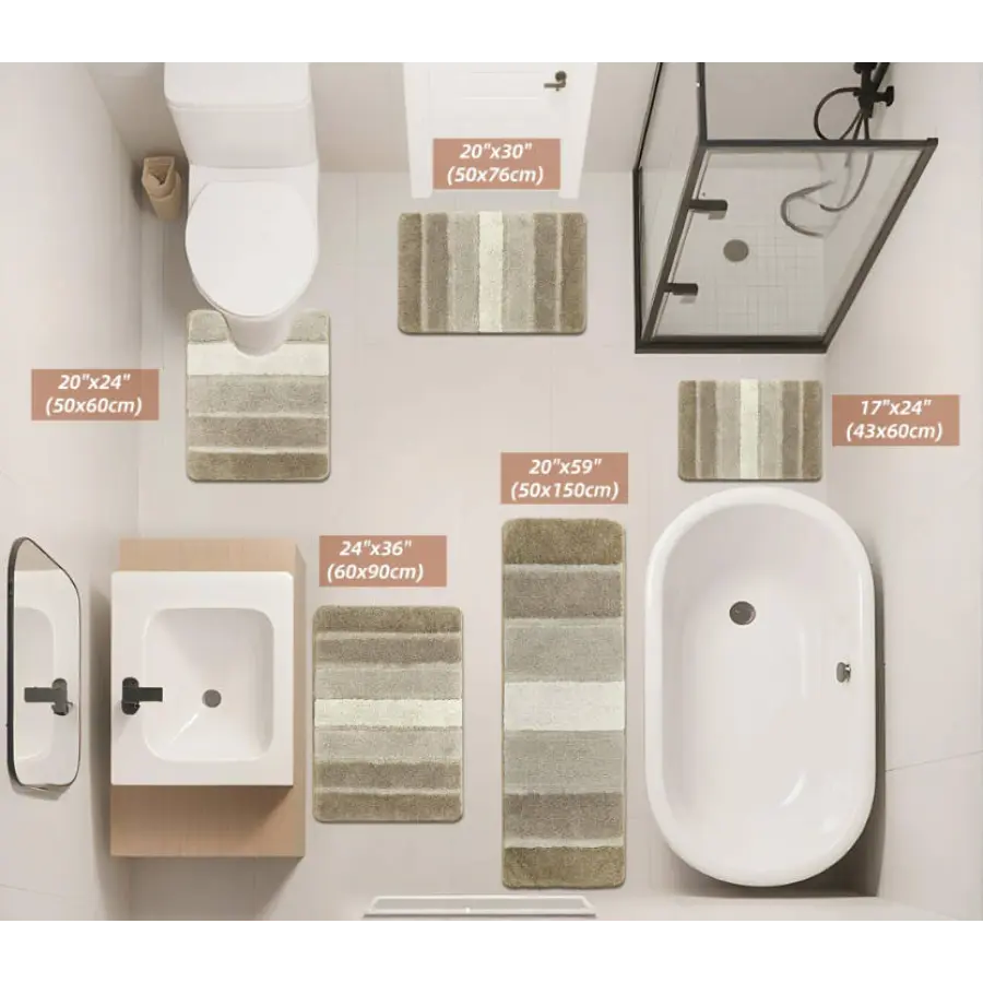 Size Chart of Ombre Bathroom Rug