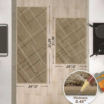 Size Dimension of Beige Abstract Buffalo Plaid Kitchen Rug