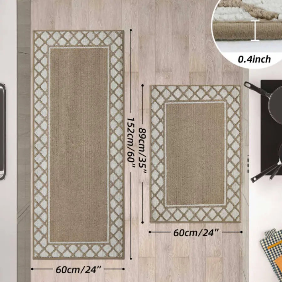 Size Dimension of Large Taupe Grid-Filled Border Cool Kitchen Rugs