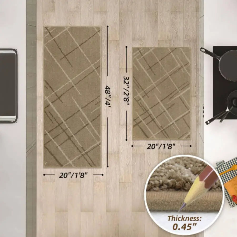 Size Dimension of Small Beige Abstract Buffalo Plaid Kitchen Rug