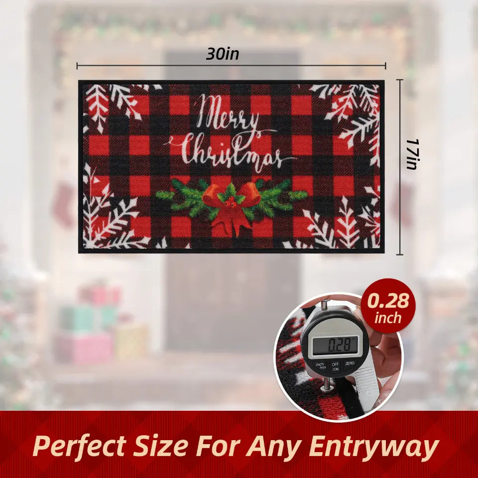 Size of Buffalo Plaid Poinsettia Christmas Floor Mats