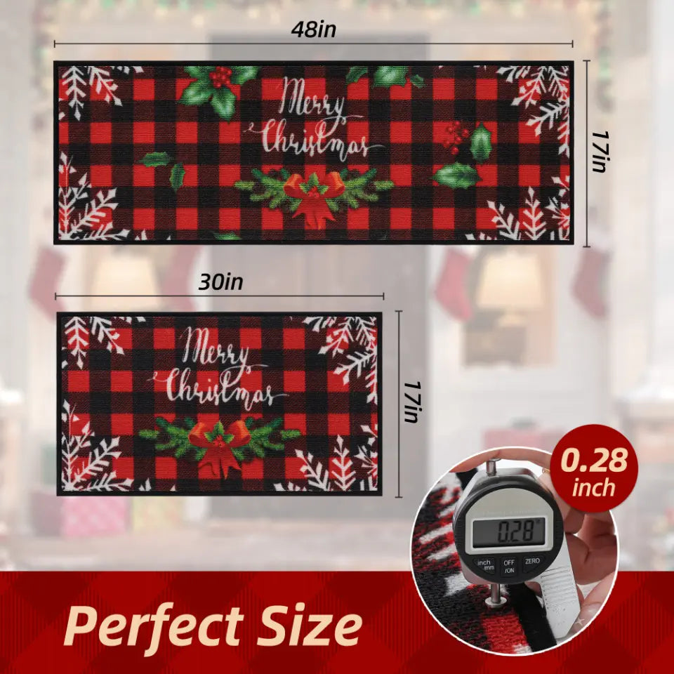 Size of Buffalo Plaid Poinsettia Christmas Kitchen Rug Runner