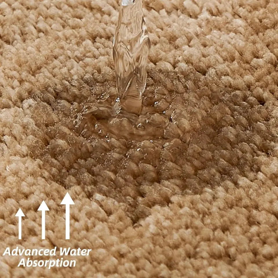 Water being absorbed into a carpet with text 'Advanced Water Absorption'.