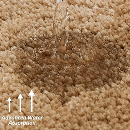 Water being absorbed into a carpet with text 'Advanced Water Absorption'.