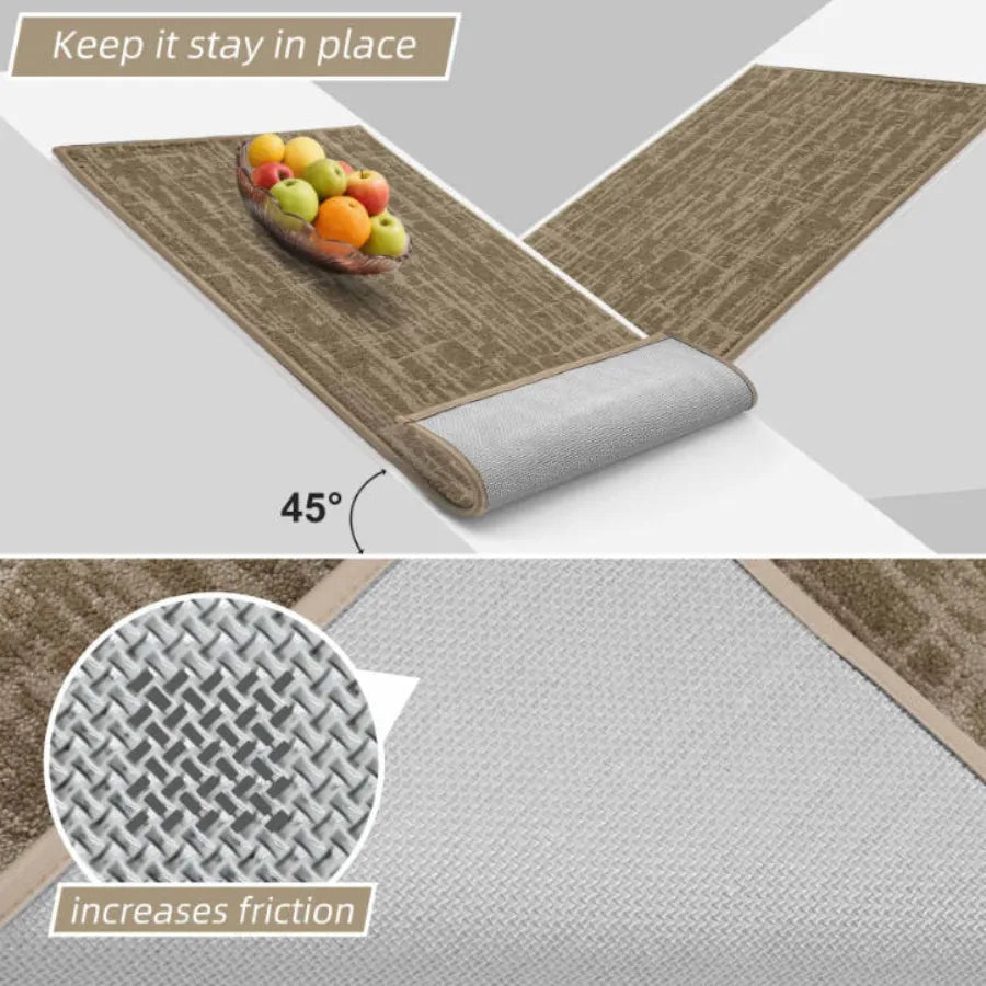 Taupe Abstract Kitchen Rug with Non Slip TPR Backing