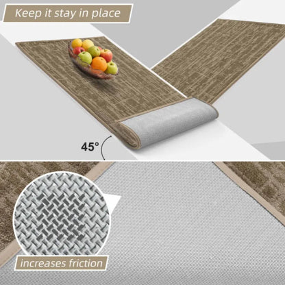 Taupe Abstract Kitchen Rug with Non Slip TPR Backing