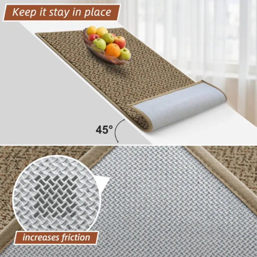 Taupe Chevron Kitchen Rugs with Non-Slip TPR Backing