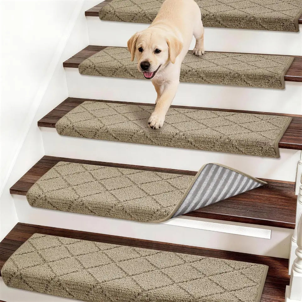 Beige Diamond Bullnose Carpet Stair Treads