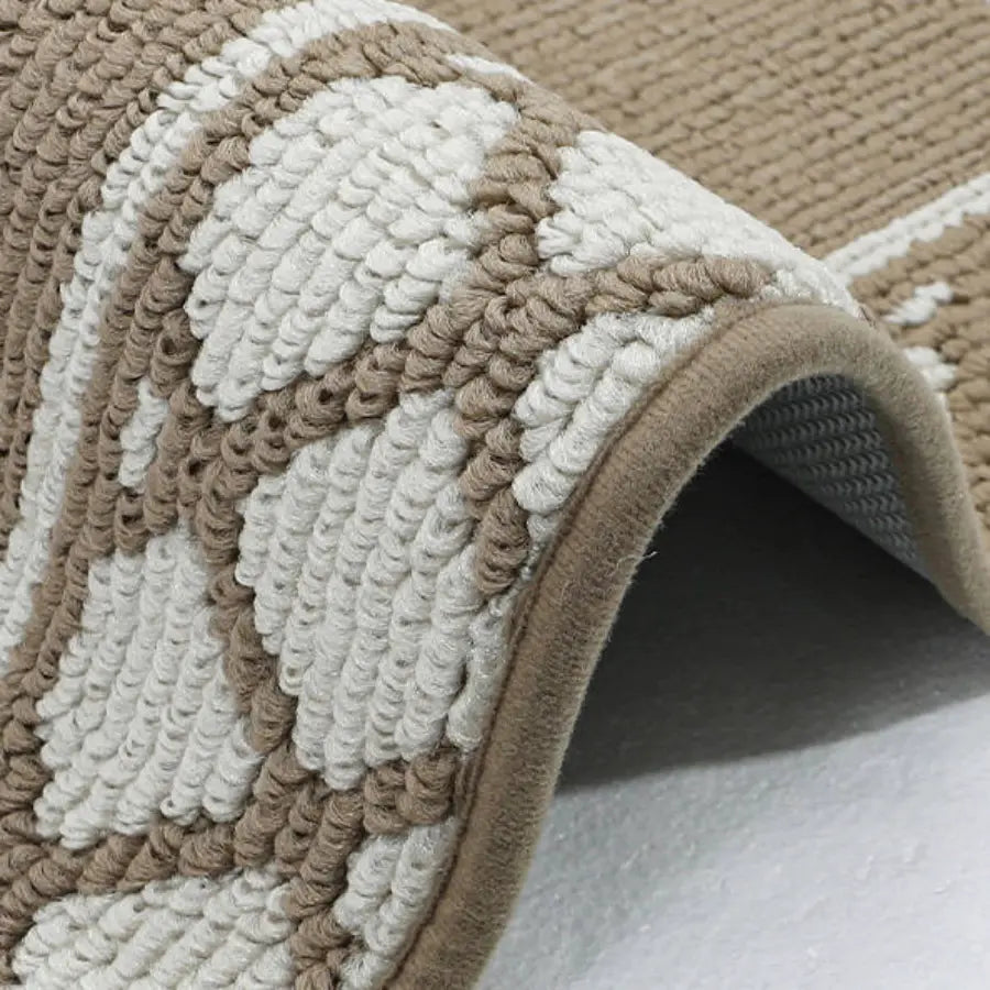 Taupe Grid-Filled Border Cool Kitchen Rugs with Premium Material