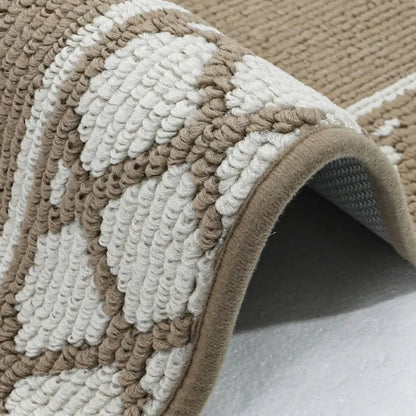 Taupe Grid-Filled Border Cool Kitchen Rugs with Premium Material