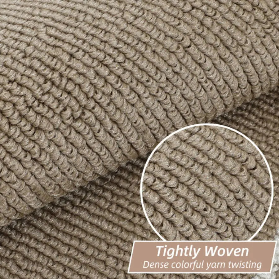 Tightly Woven Taupe Grid-Filled Border Cool Kitchen Rugs