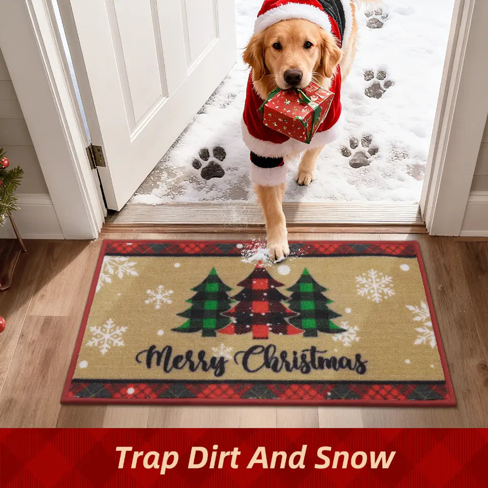 Tree Snowflakes Christmas Front Door Mat Trap Dirt and Snow