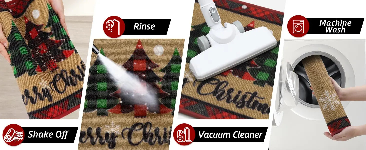 Tree Snowflakes Christmas Front Door Mat Which can be Cleaned by Various Way