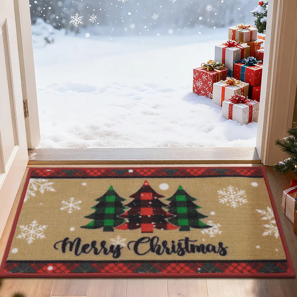 Tree Snowflakes Christmas Front Door Mat for Xmas Design