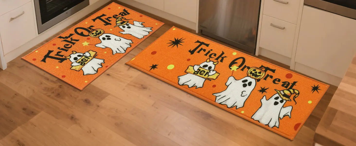 Trick or Treat Halloween Kitchen Mat on Kitchen Floor