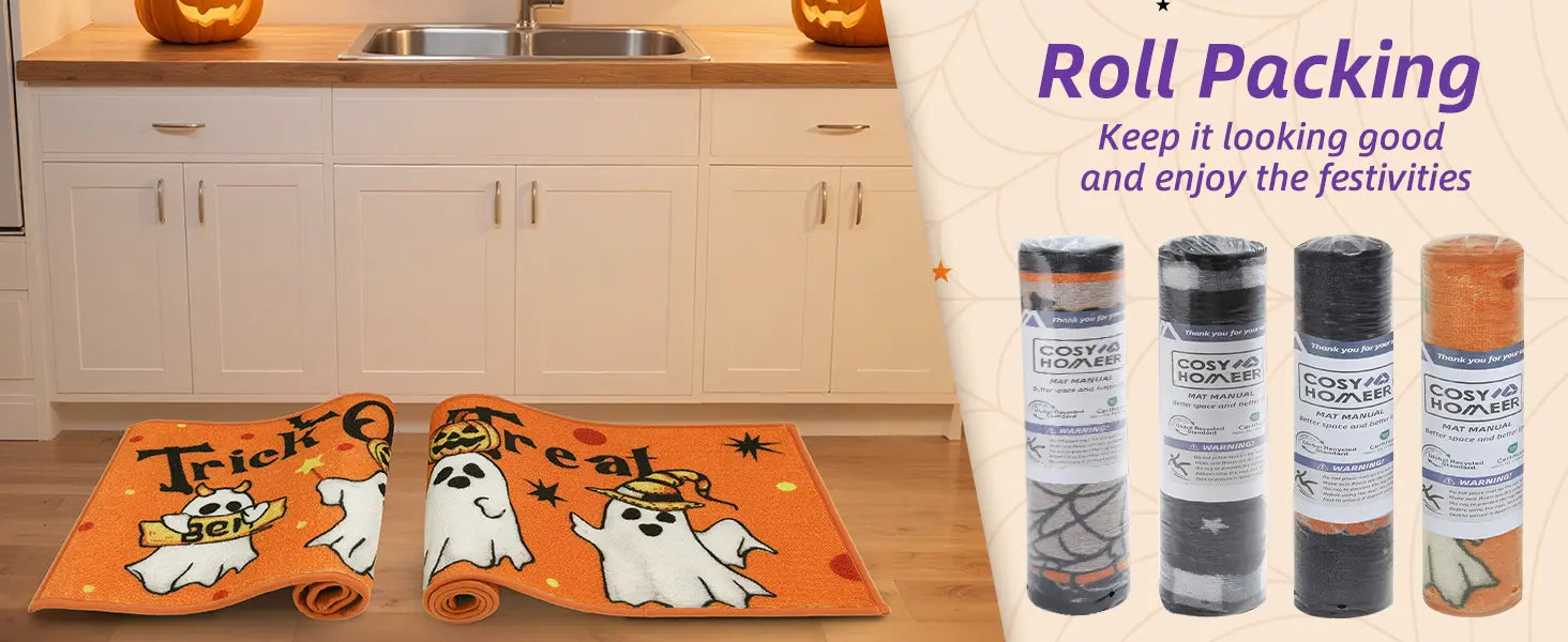 Trick or Treat Halloween Kitchen Mat with Roll Packing