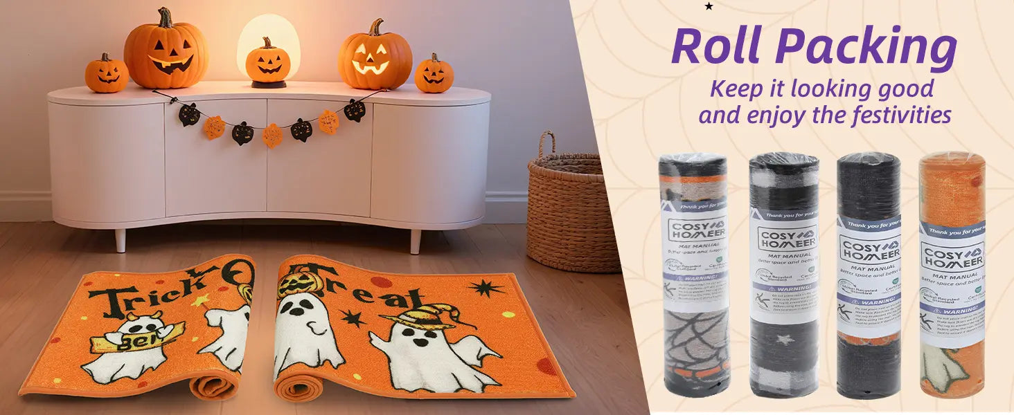 Trick or Treat Spooky Halloween Welcome Mat with Roll Packing