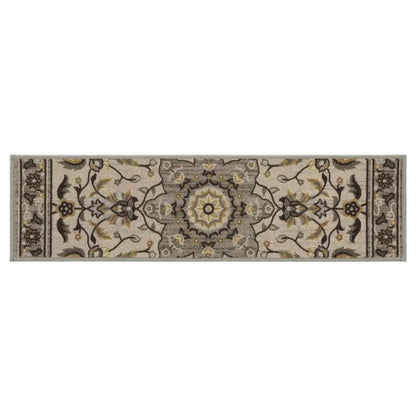 Decorative runner rug with intricate patterns on a white background