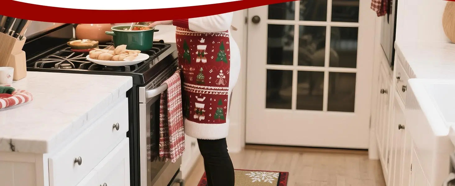 Woman Cooking on Tree Snowflakes Xmas Kitchen Mats