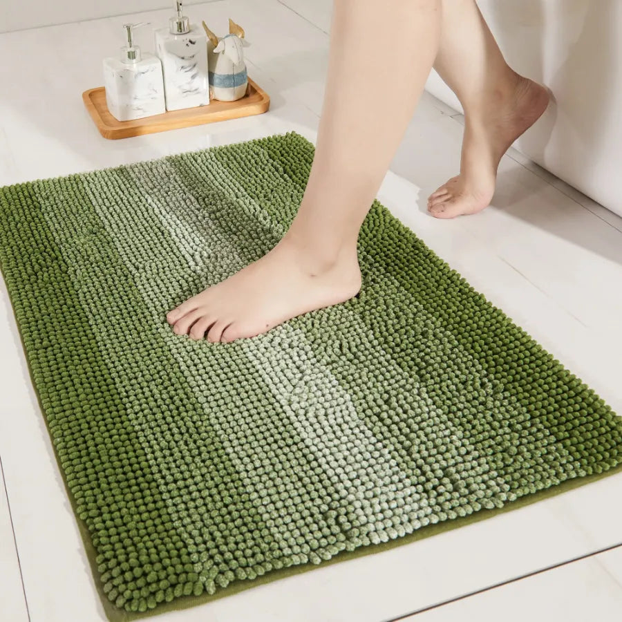 Women's Foot on Premium Soft Green Gradient Stripe Bath Rug
