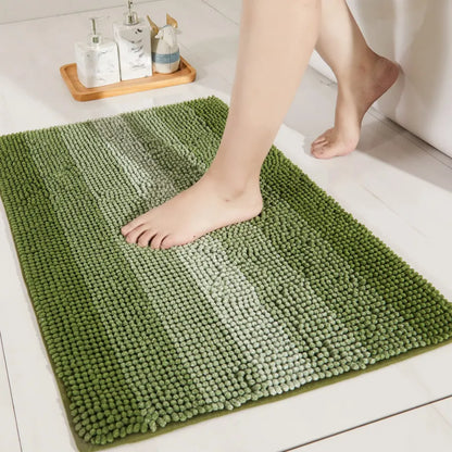 Women's Foot on Premium Soft Green Gradient Stripe Bath Rug